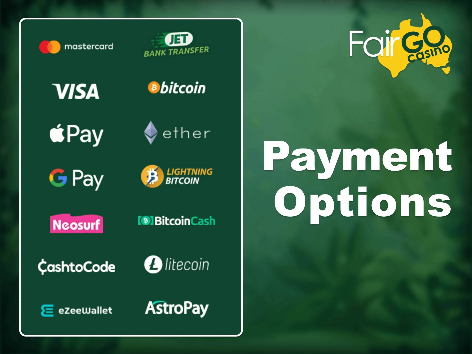 Explore the available payment options for Australians at Fair Go.