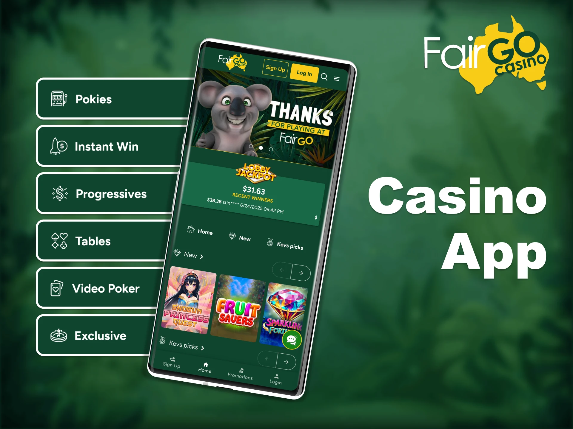 Fair Go allows you to play casino games directly on your phone.