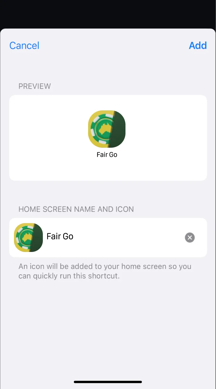 Change the shortcut name for Fair Go if needed.