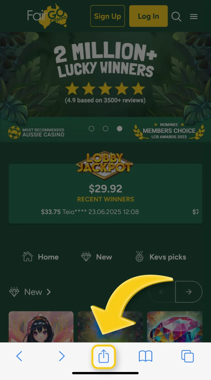 Access the "Share" menu to save Fair Go on your iOS device.