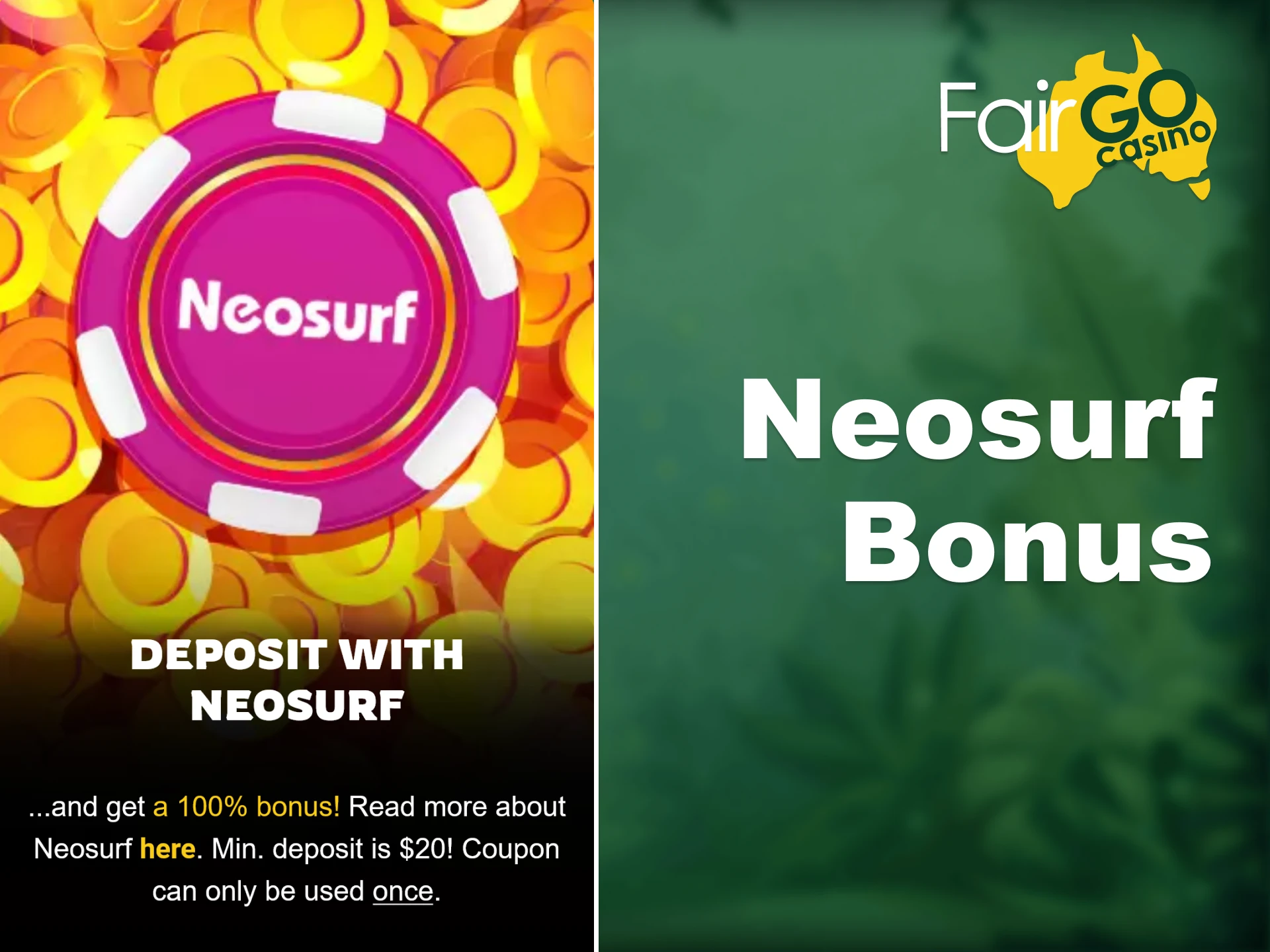 Earn a bonus with Neosurf deposits at Fair Go.