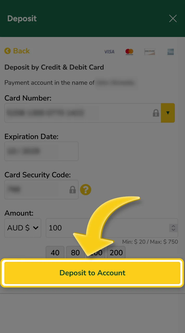 Submit your payment to top up your Fair Go account.