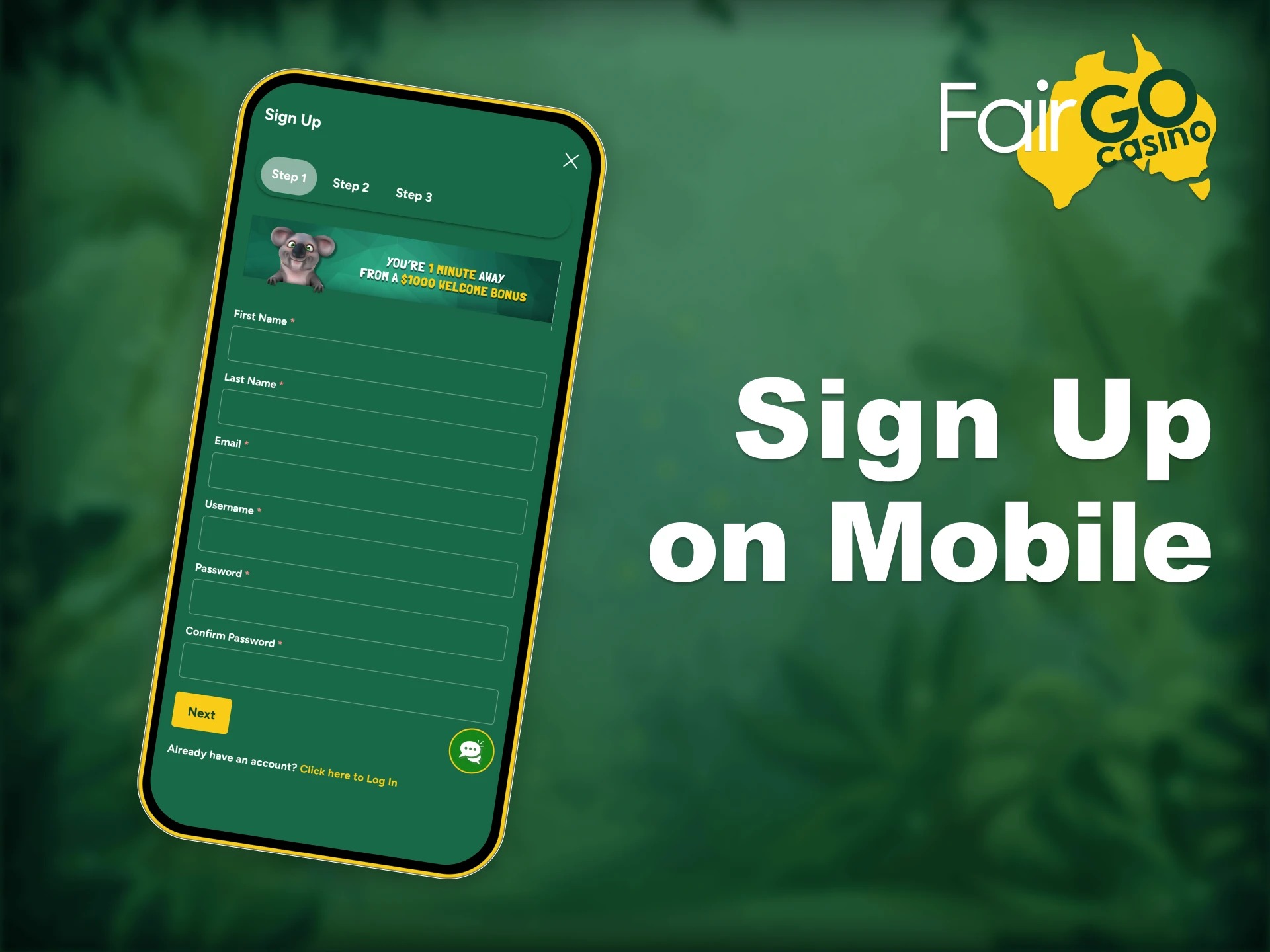 Easily set up a Fair Go account on your mobile device.