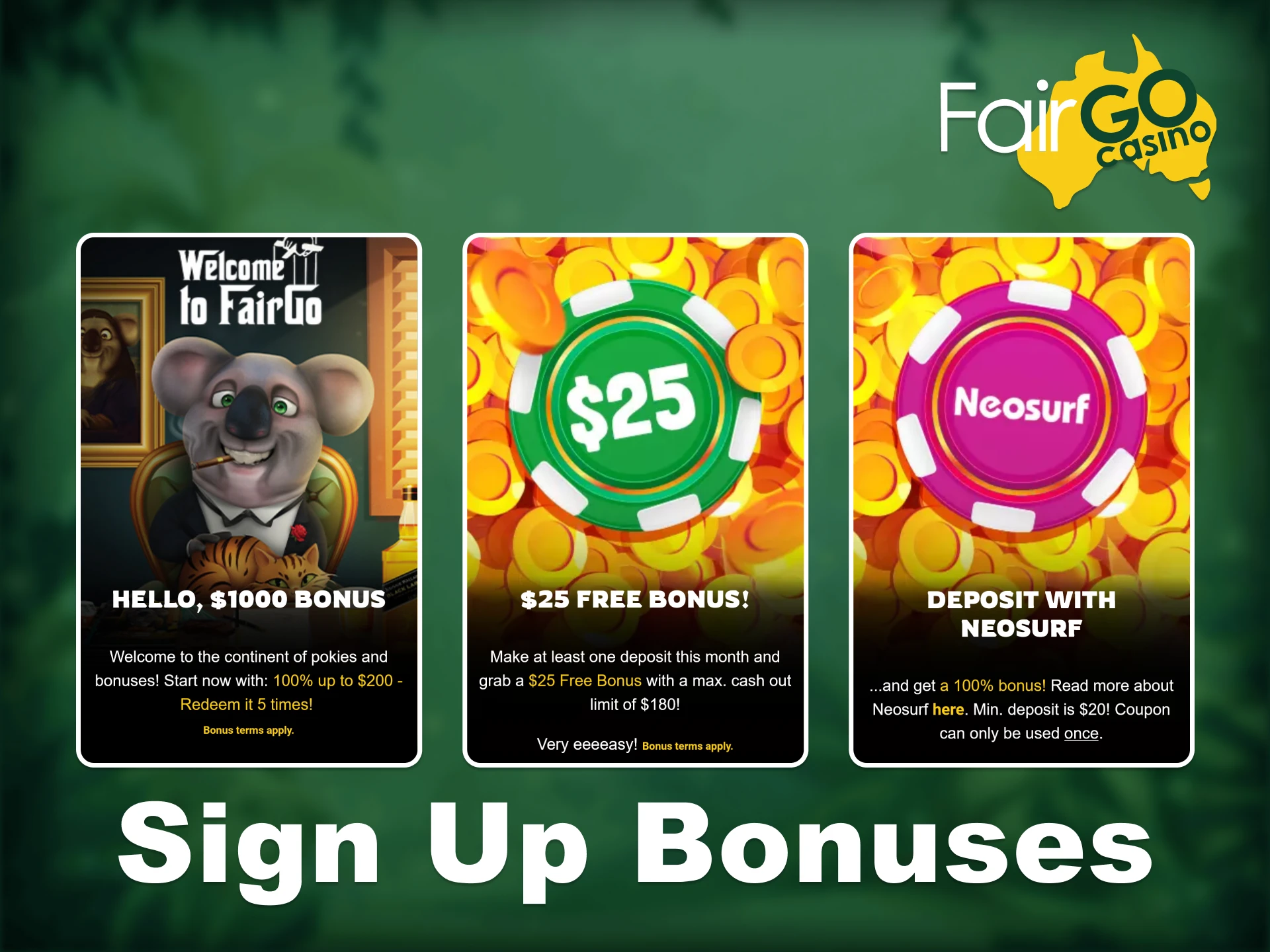 Fair Go offers special bonuses for new Australian users.